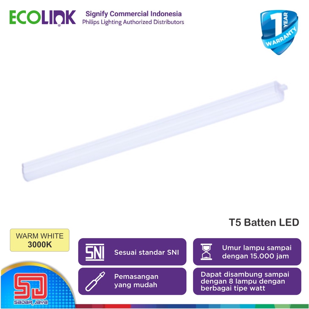 Ecolink T5 Batten 6,5 Watt LED Panjang 9,6 W Lampu Neon 13Watt