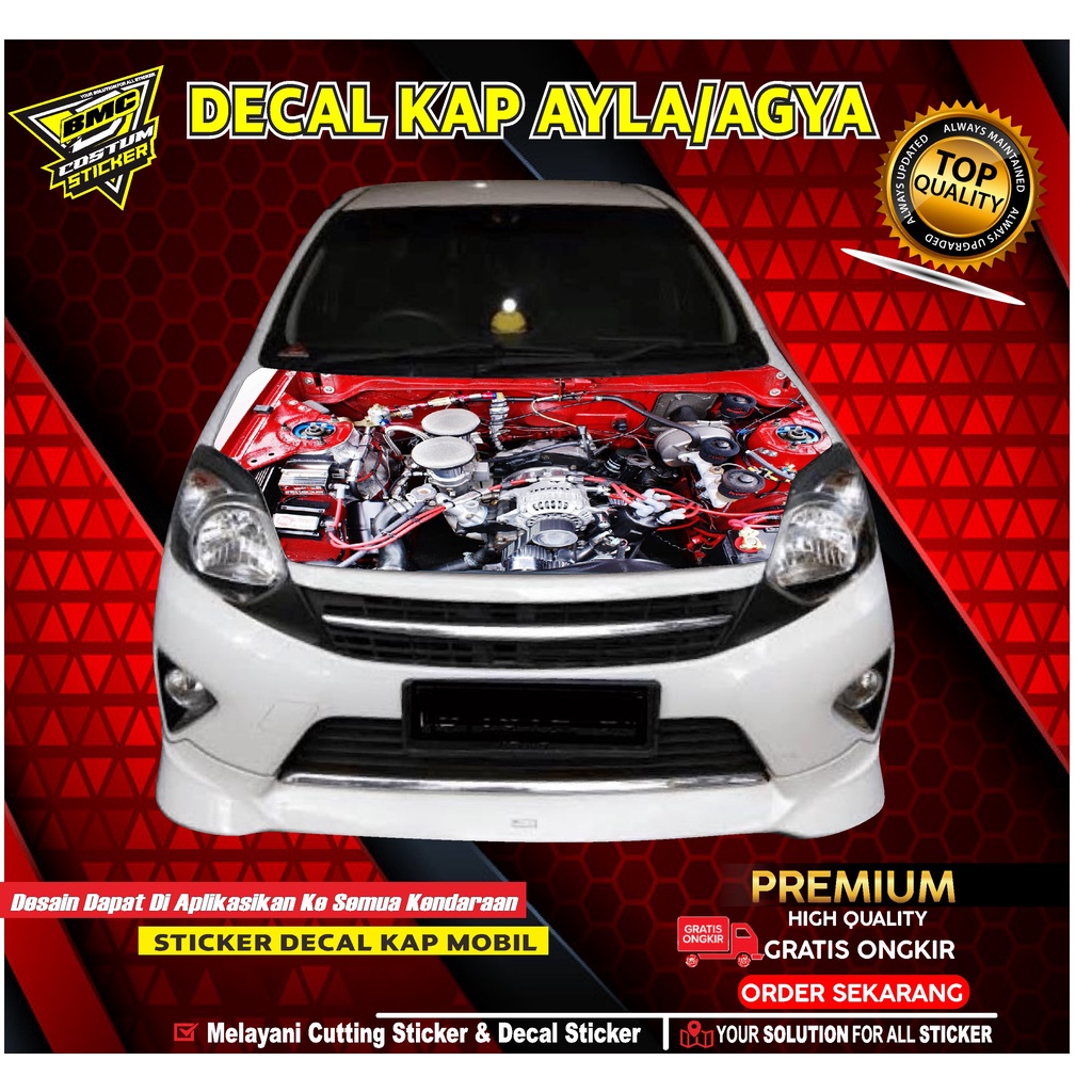 Sticker decal kap mesin mobil ayla/agya.stiker variasi kap mobil desain engine car