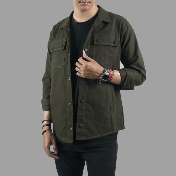 jaket pria Jaket Trucker Semi Parka Pria Canvas Kanvas Semiparka Size M - XXL - Hijau, L(T4L7) Jaket