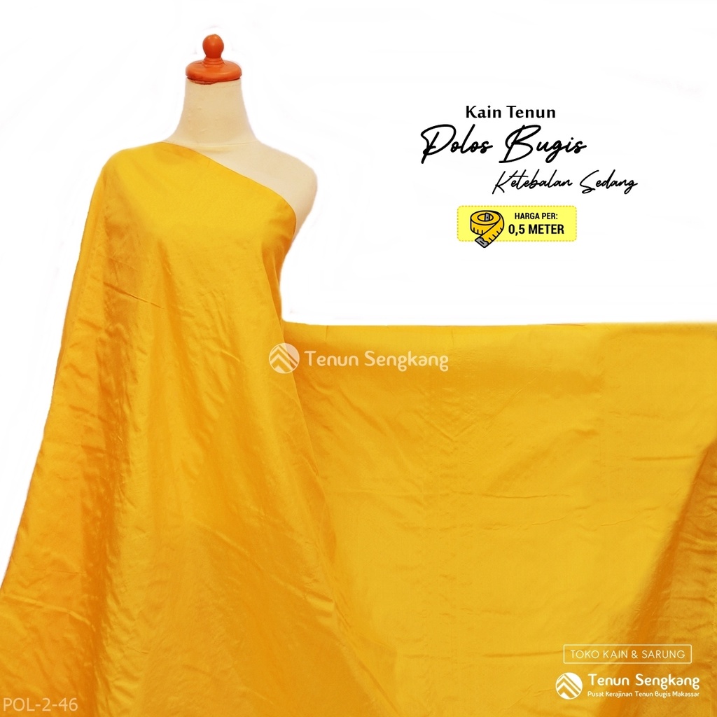Kain Tenun Polos Ketebalan Sedang Bahan Viscose Rayon Sutra Bugis Makassar Kuning - Tenun Sengkang P
