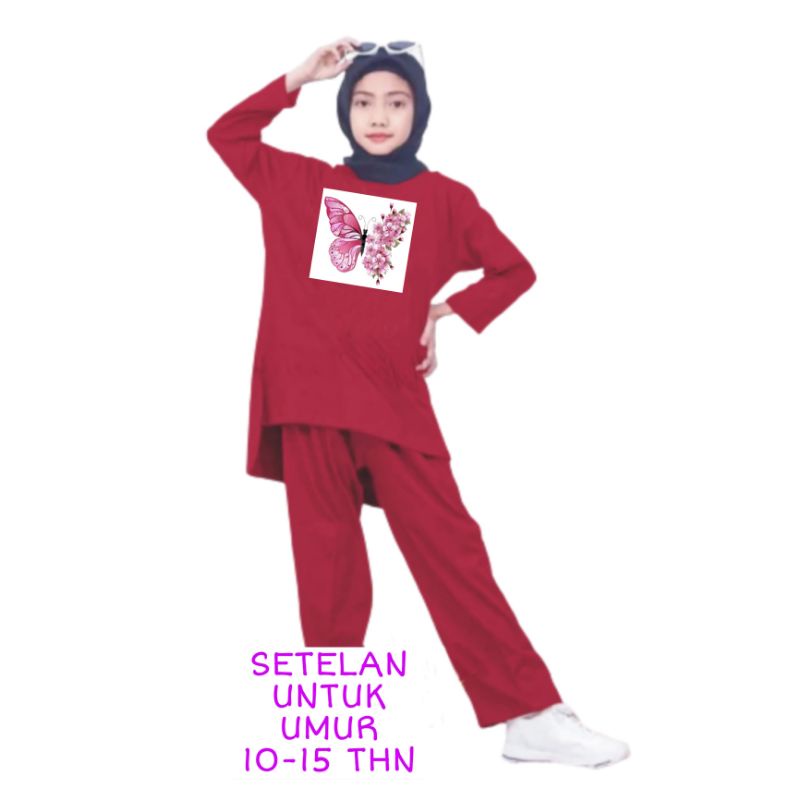 Setelan Anak Perempuan Remaja Bahan Kaos Babyterry Kaos Lengan panjang dan Celana panjang Oversixze XXL 10 11 12 13 14 15 Tahun . One Set Anak Perempuan Terbaru 2023 Viral Stelan Remaja Kekinian Setelan Baju Anak Tanggung Kupu Kupu