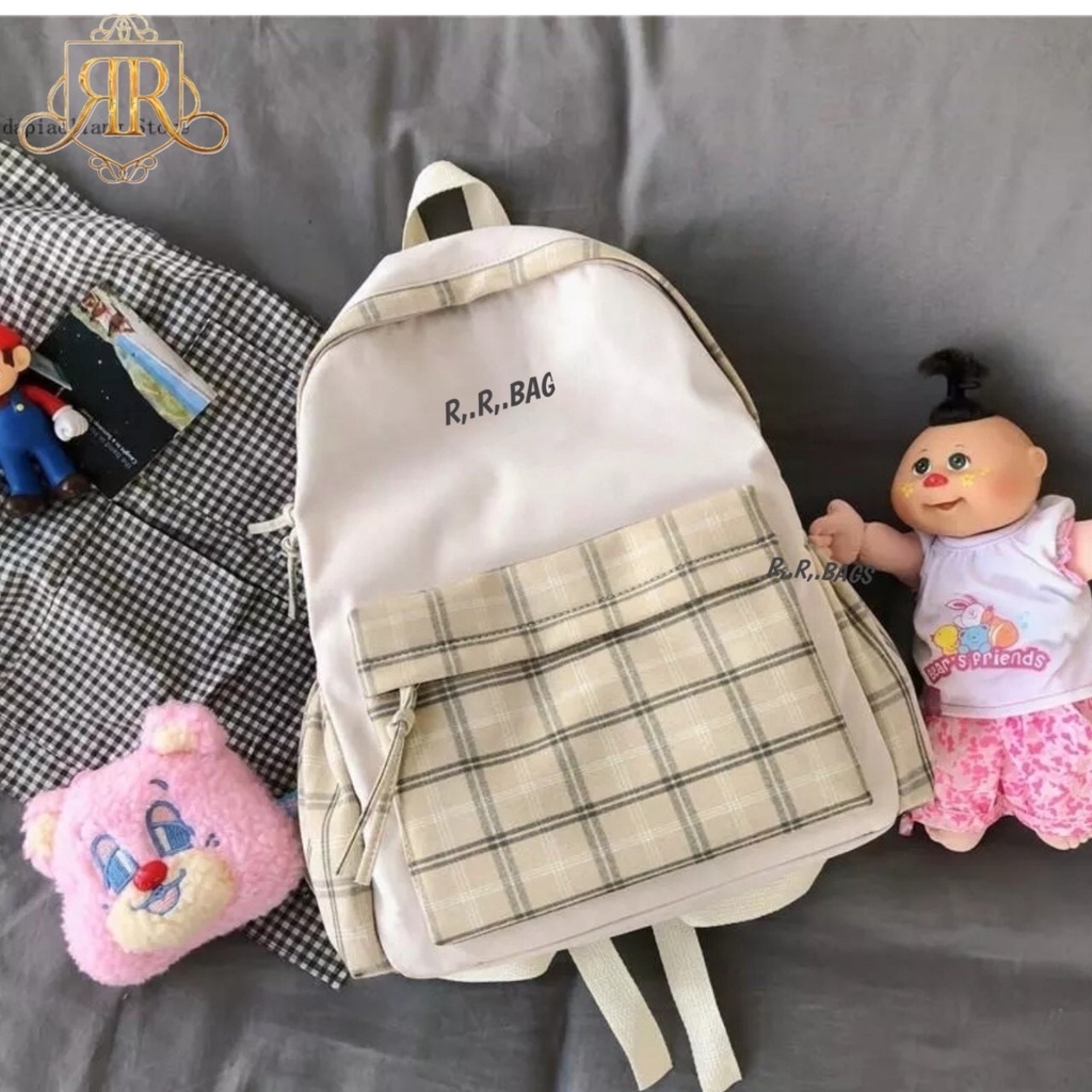 Tas Sekolah Perempuan Changyue Kotak-kotak Lucu Ransel Kapasitas Besar Ransel untuk Anak Perempuan Tas Sekolah/Tas Sekolah Wanita Versi Korea Ransel