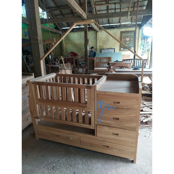 Box Bayi Tempat Tidur Bayi Kayu Jati Laci