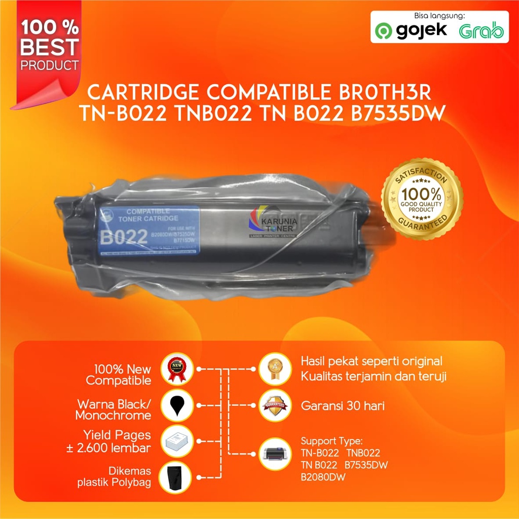 TONER CARTRIDGE XENUINE TN B022 /HL-2080 DW /DCP 7535 /7715DW HL-B2080DW, DCP-B7535DW, MFC-B7715DW (
