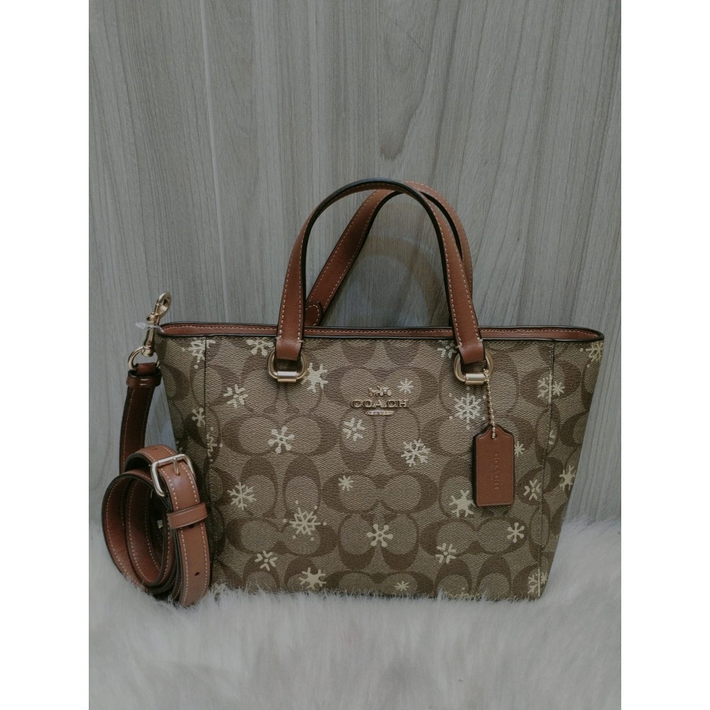 tas BRANDED ORI  ALICE SATCHEL IN SIGNATURE CANVAS WITH SNOWFLAKE PRINT