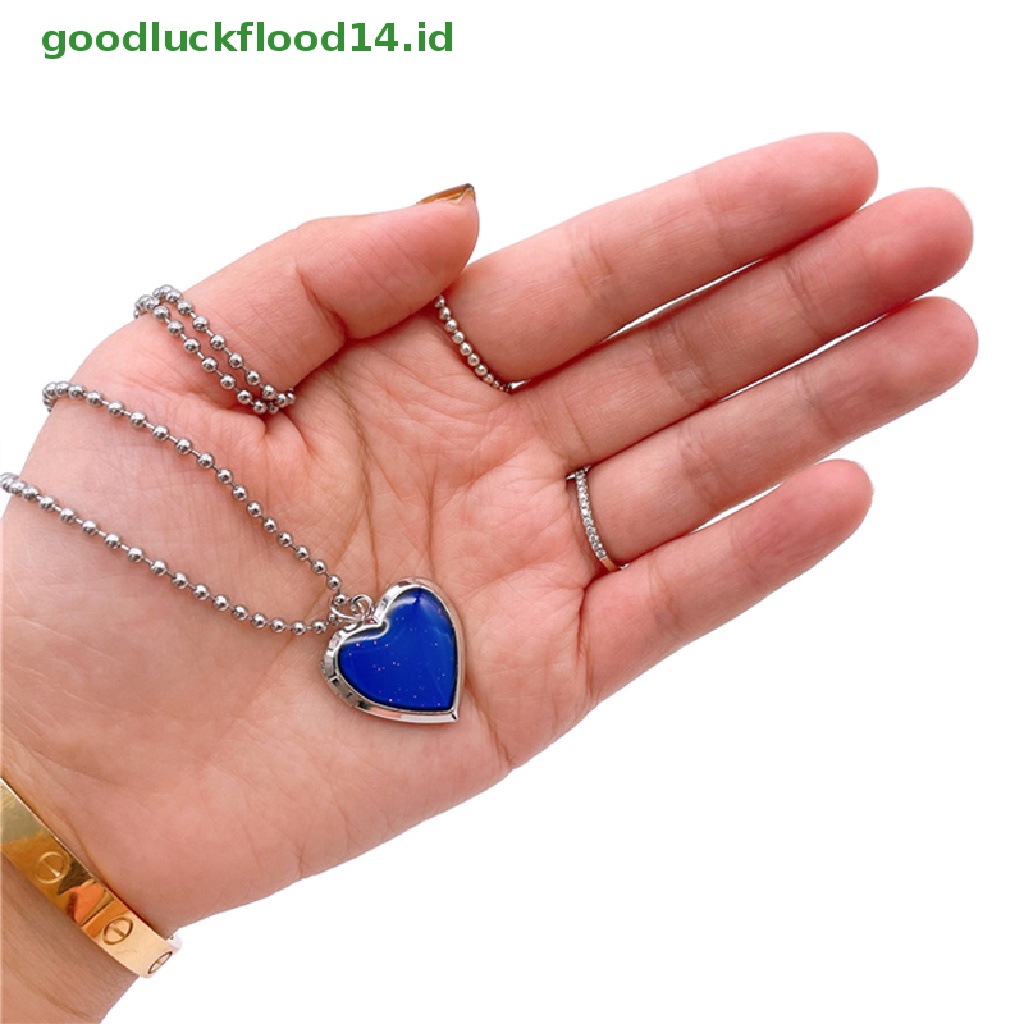 [GOOGFOUR] Mood Necklaces Peach Heart Love Pendant Foto Kalung Kontrol Suhu Warna [TOP]