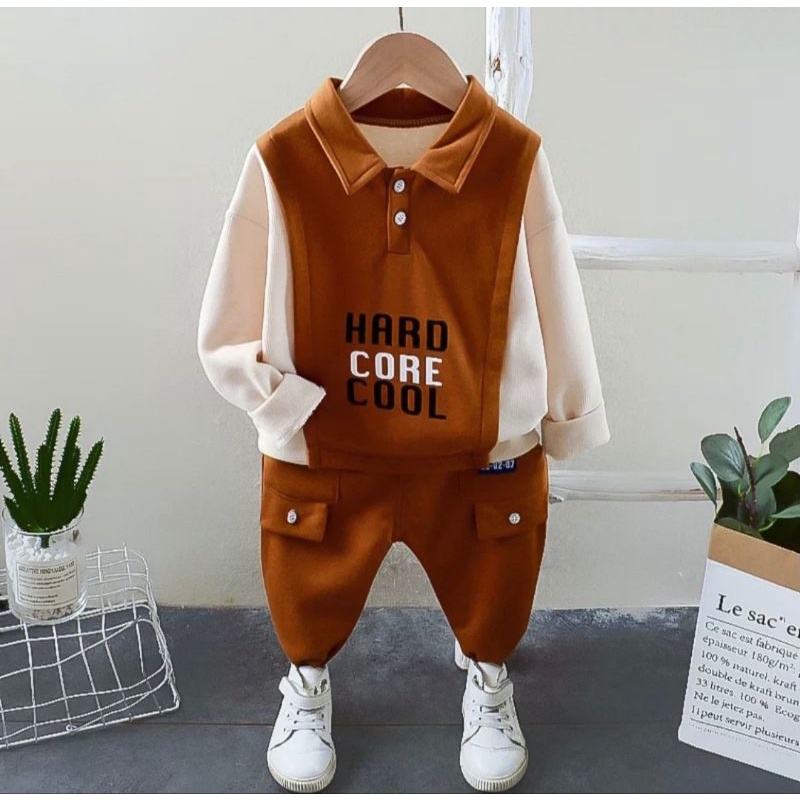 Setelan Vest krah anak unisex terbaru usia 1-5tahun baju anak setelan anak pakaian anak sweater joger anak vest korea anak