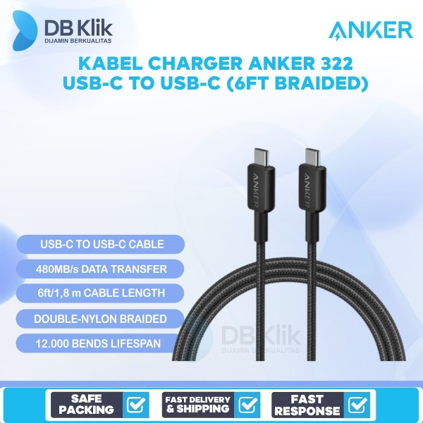 Kabel Charger Anker 322 USB-C to USB-C (6ft Braided) - ANKER A81F6