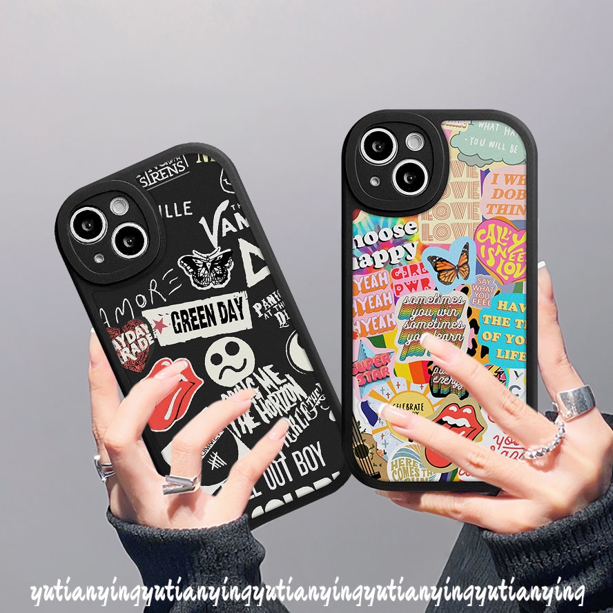 IPHONE Casing Huruf Kupu-Kupu Kompatibel Untuk Iphone11 7 8 6 6s 14plus XR 14 13 12 Pro MAX X XS MAX SE 2020 Ins Fashion Trendy Brand Sticker Label Soft TPU Case