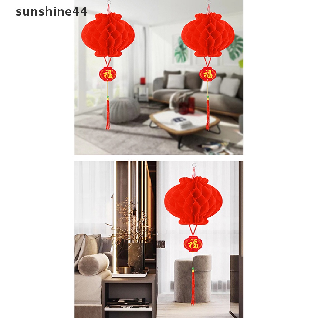 Sunshine 10PCS Lampion Kertas Merah Anti Air Untuk Dekorasi Festival Musim Semi Imlek.