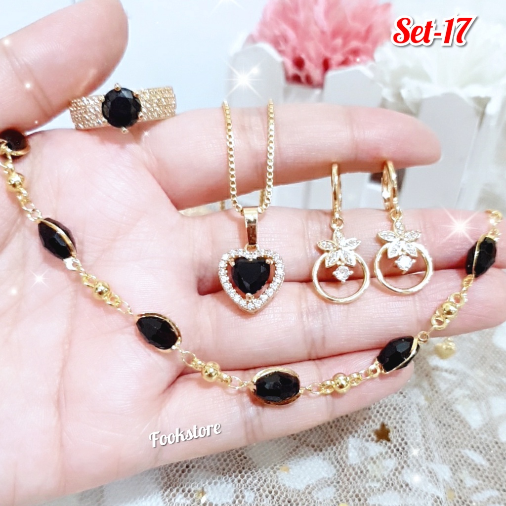 TERLARIS SET PERHIASAN WANITA/ KALUNG/GELANG/ANTING/CINCIN