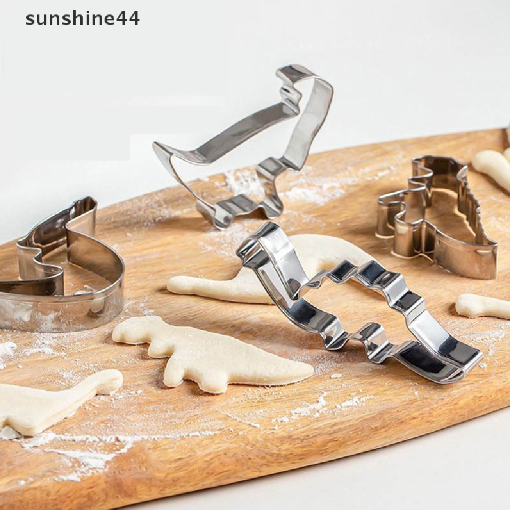 Sunshine 1/4Pcs Pemotong Kue Kering Alat Kue Rumah Anak-Anak Bentuk Dinosaurus Cetakan Stainless Steel.