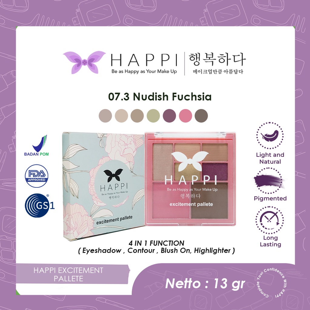 PALLETE MAKEUP HAPPI, HAPPI COSMETICS EXCITEMENT PALLET, 4 IN 1 PALLETE