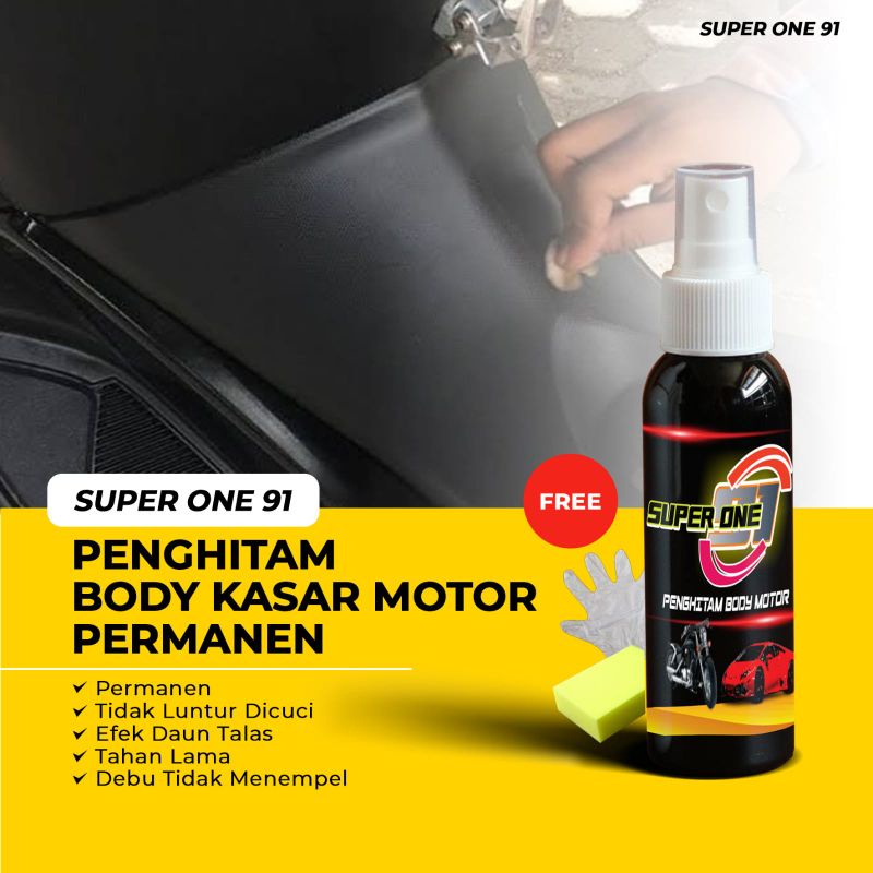 SUPER ONE PENGHITAM BODY MOTOR PERMANEN PENGKILAP DASHBOARD MOBIL 100 ML