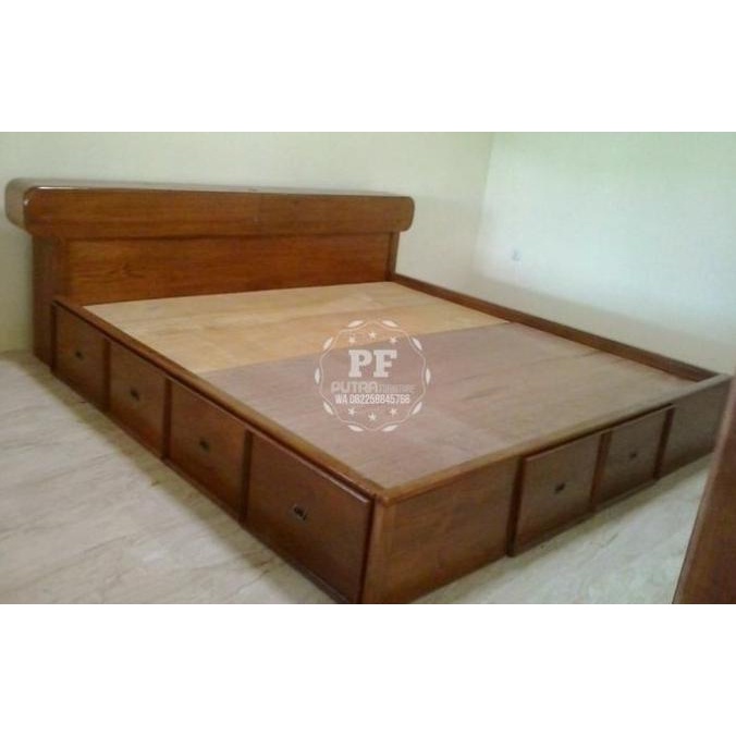 TEMPAT TIDUR DIPAN KAYU JATI MINIMALIS, DIVAN FULL LACI GRATIS ONGKIR H545YT2HY