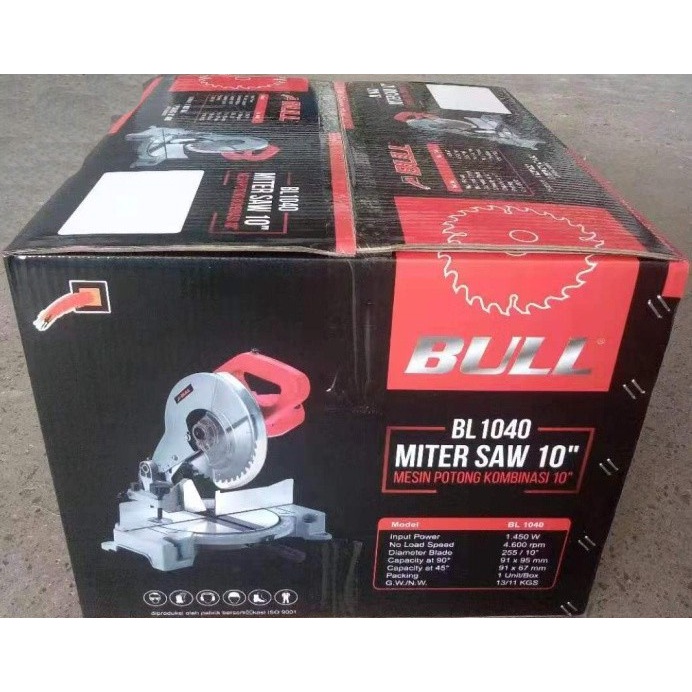 Mesin Mitter Saw 10&quot; 255mm BL1040 BULL / Mesin Potong Aluminium Pigura Kombinasi Gergaji Sudut 10 Inch 255 mm BL 1040 BULL
