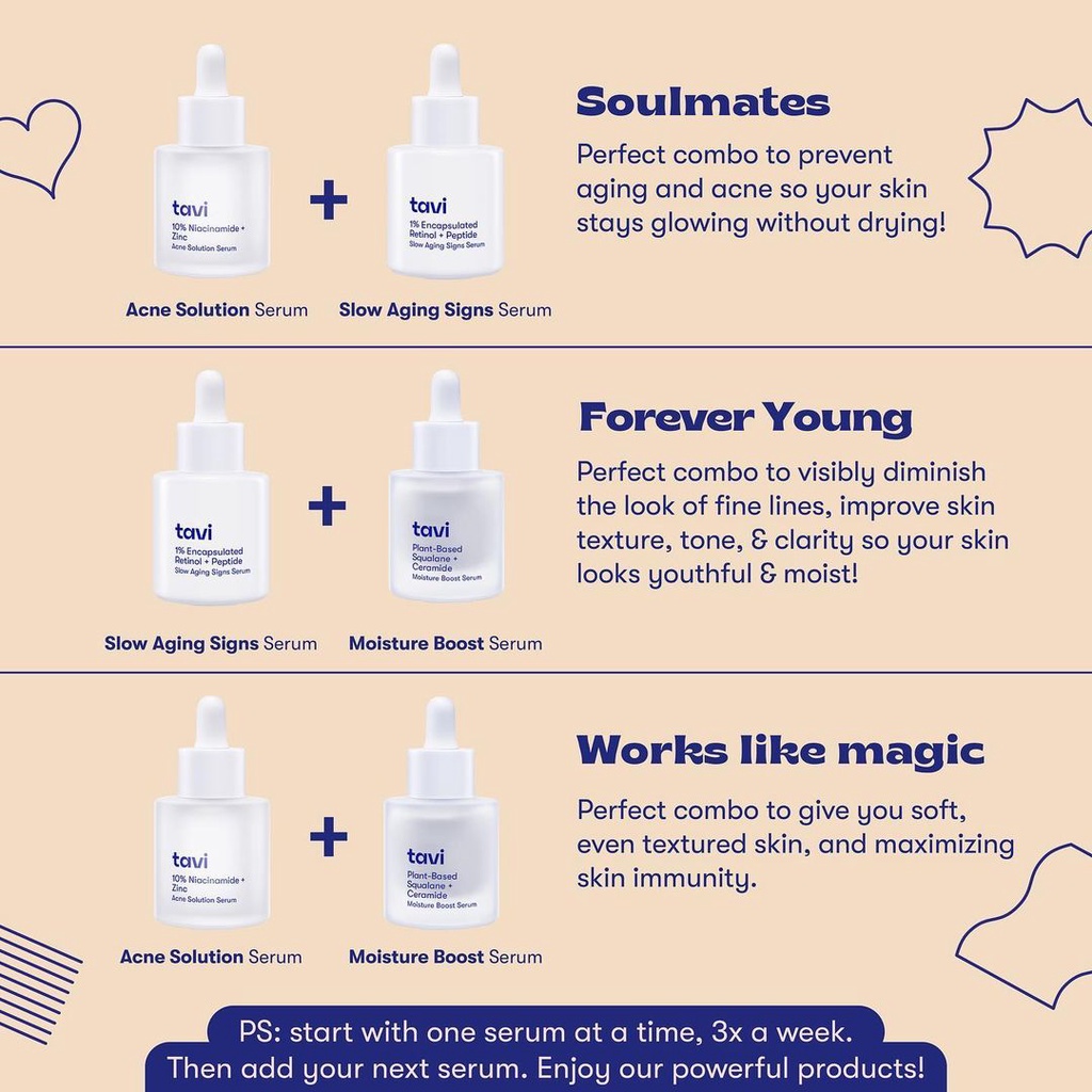 Tavi Serum Series 30ML Acne Solution Moisture Boost Slow Aging / Perawatan Wajah Normal Berminyak Berjerawat Anti Aging