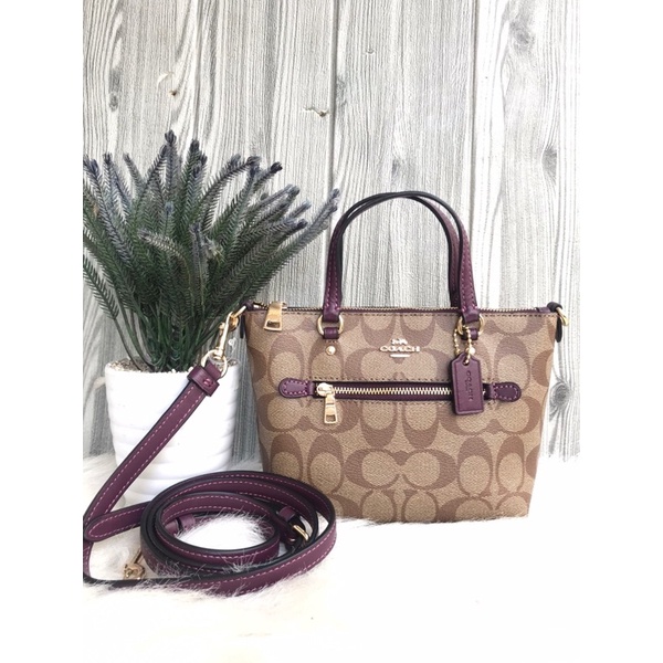 Coach mini gallery signature khaki boysenberry tas wanita