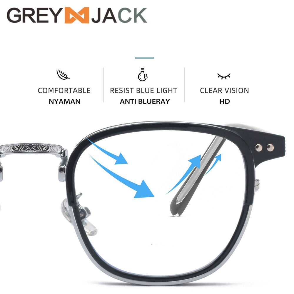 Grey Jack Kacamata Antiradiasi Blueray Acetate Kotak Vintage Keren Bisa Minus Antiradiasi Blueray Photocromic Bluecromic Ringan Stylish  9056