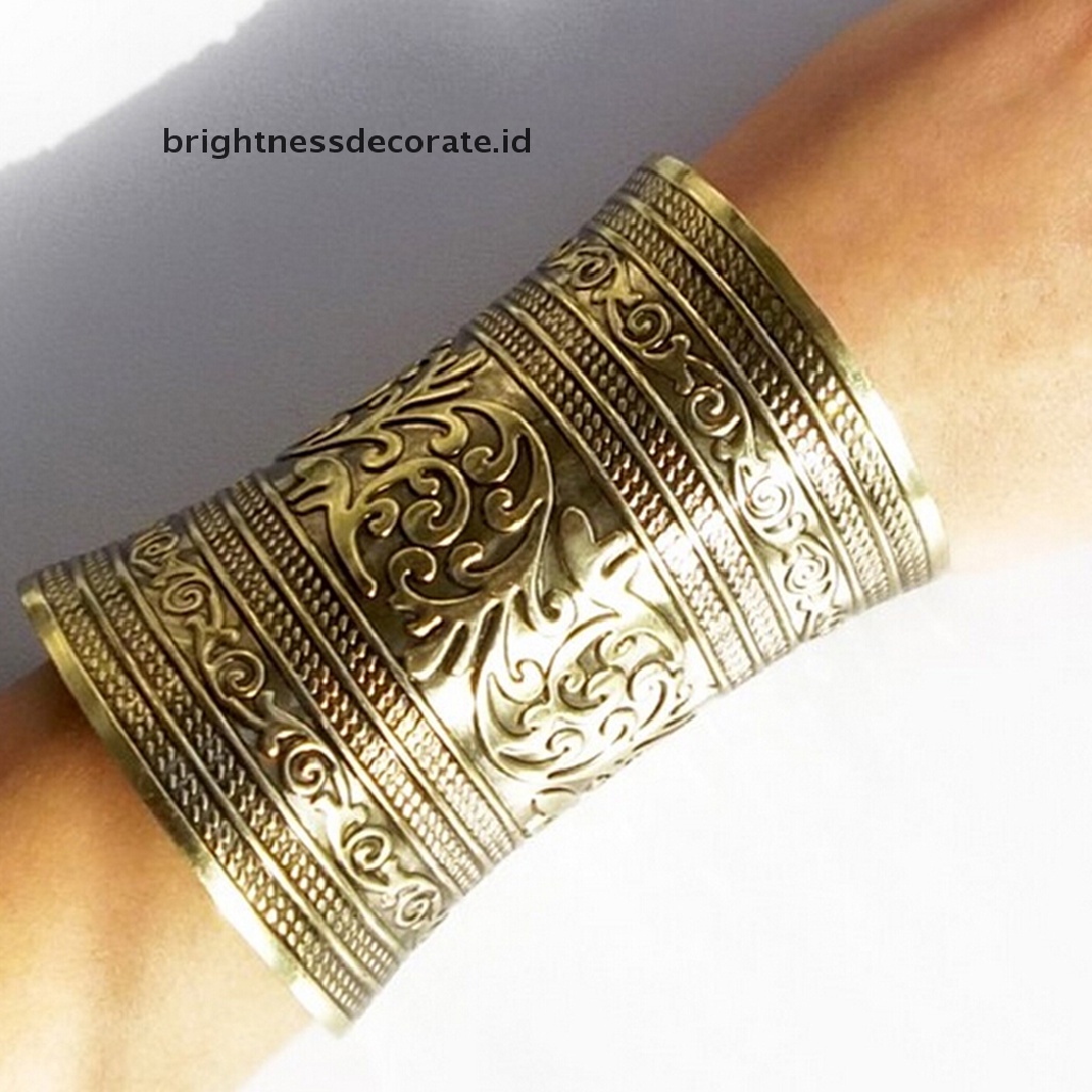 [Birth] Fashion Antik Melengkung Perhiasan Panjang Lebar Vintage Logam Manset Gelang Bangle Baru [ID]