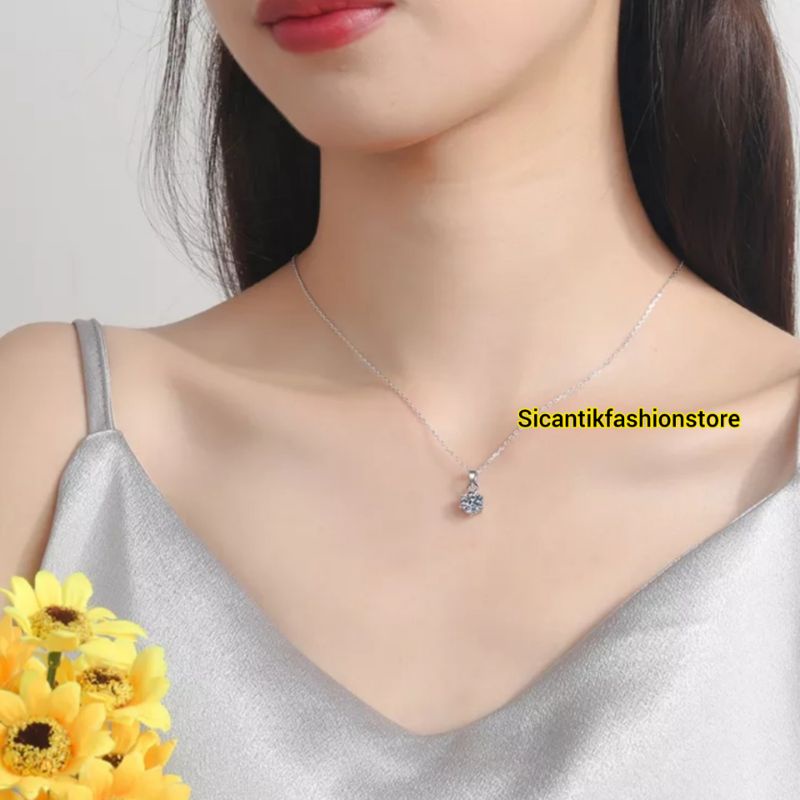 Kalung Titanium Fashion Wanita Liontin Perak Silver Trending Lapis Emas 925 Terlaris Kalung Wanita Ranta Nuri Liontin Mata Satu Anti Karat Selamanya