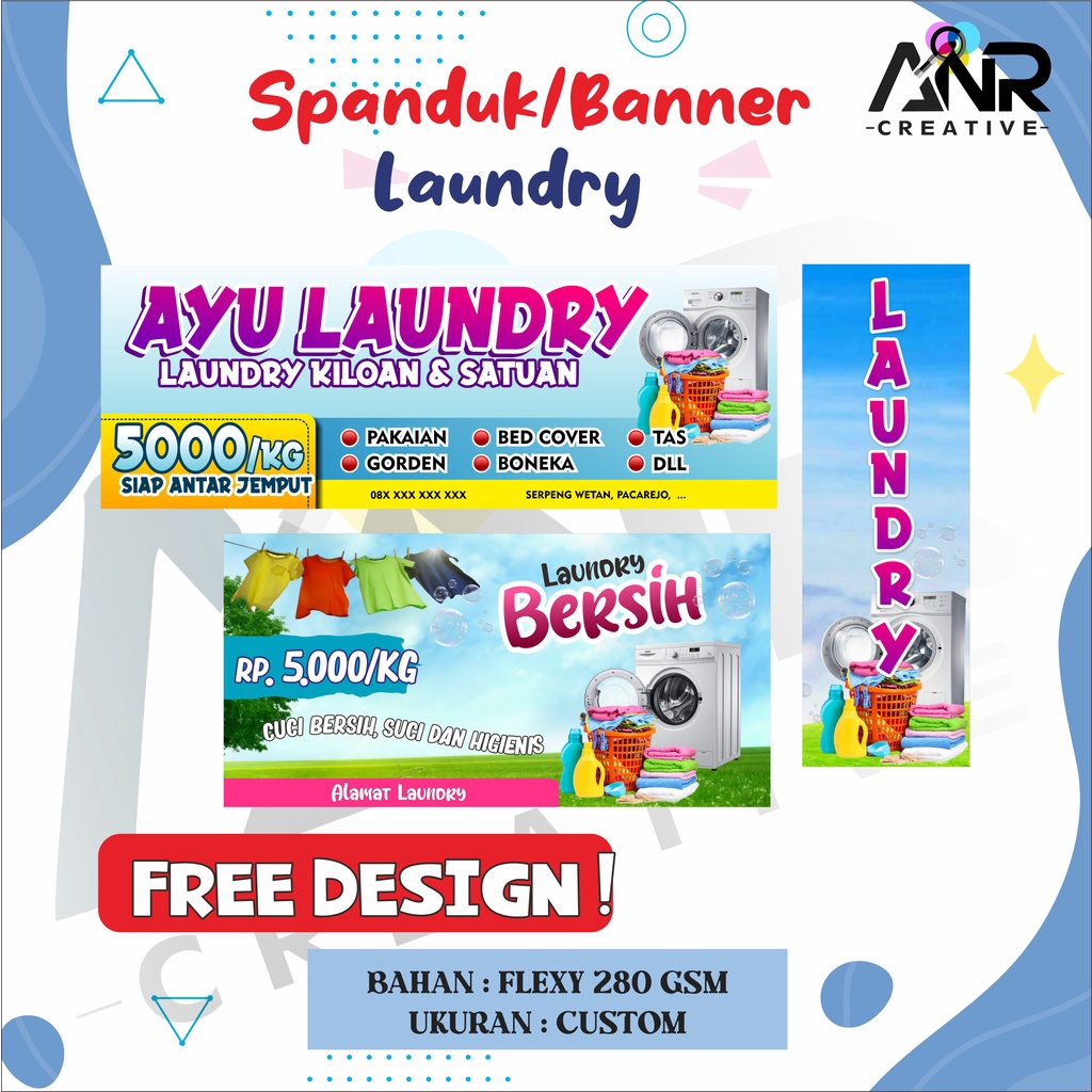 Spanduk Banner Laundry/ Cetak Banner Laundry / Spanduk Free Design/ CetakSpandukMurah / BISA COD!