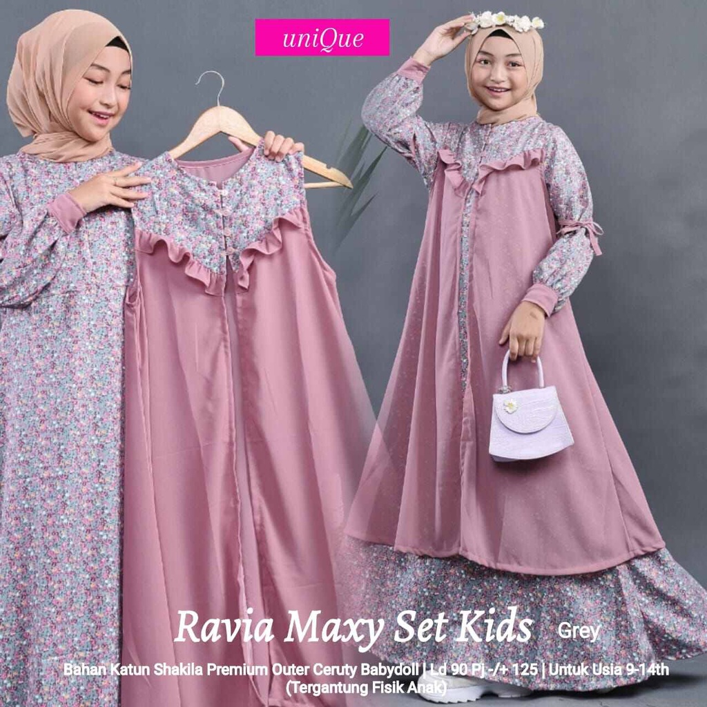 (BISA COD) MAXI SET GAMIS ANAK PEREMPUAN REMAJA RAVIA MAXY SET KIDS BY UNIQUE BAJU GAMIS SET ANAK RE