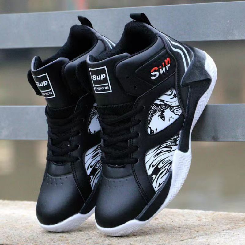 Sepatu Hight top SUP hitam 39-43 pria wanita olahraga basket sneakers kasual trendy breakdance sport terbaru murah medan best seller