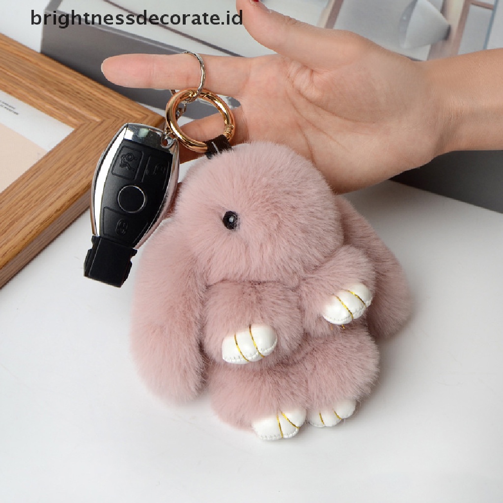 [Birth] Rabbit Keychain Ring Fluffy Bulu Asli Pompon Bunny Trinket Key Chain Charm Gantungan Kunci Lucu Di Tas Liontin Kunci Mobil [ID]