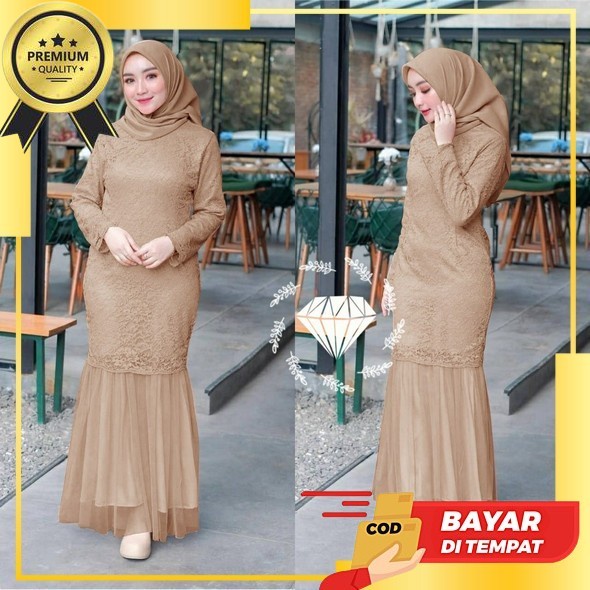 Terbaru Bisa Cod Ada Jumbo Xxl Ld 120 // Yuma Dress Brokat Premium Kombinasi Ceruty Gamis Model Duyu