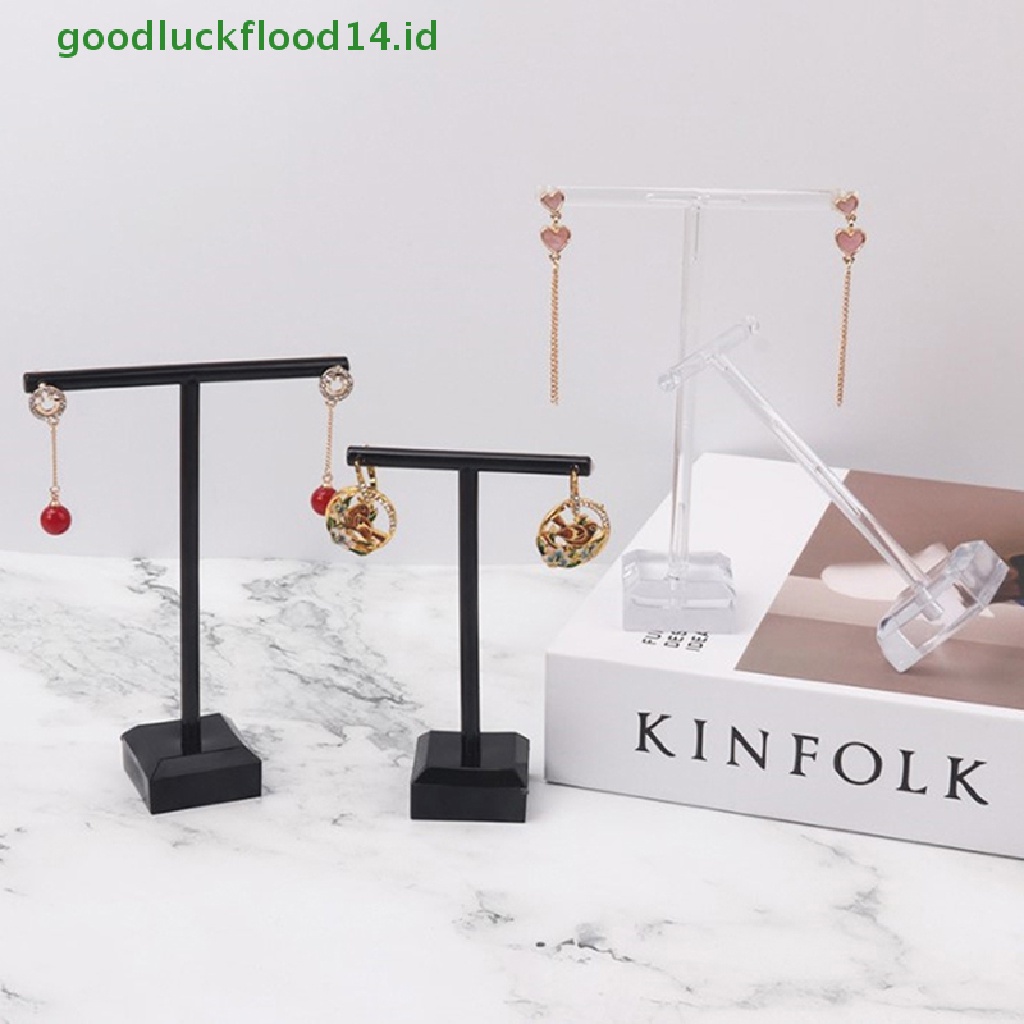 [GOOGFOUR] Logam Display Perhiasan Berdiri Hitam Akrilik Bening Stud Anting Holder Hook Hanger Counter Case Organizer Perhiasan Bouches Ornamen [TOP]