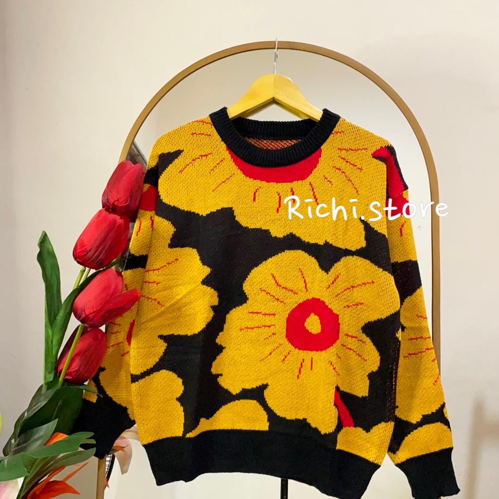 NAMIMA SWEATER RAJUT OVERSIZE MOTIF BUNGA