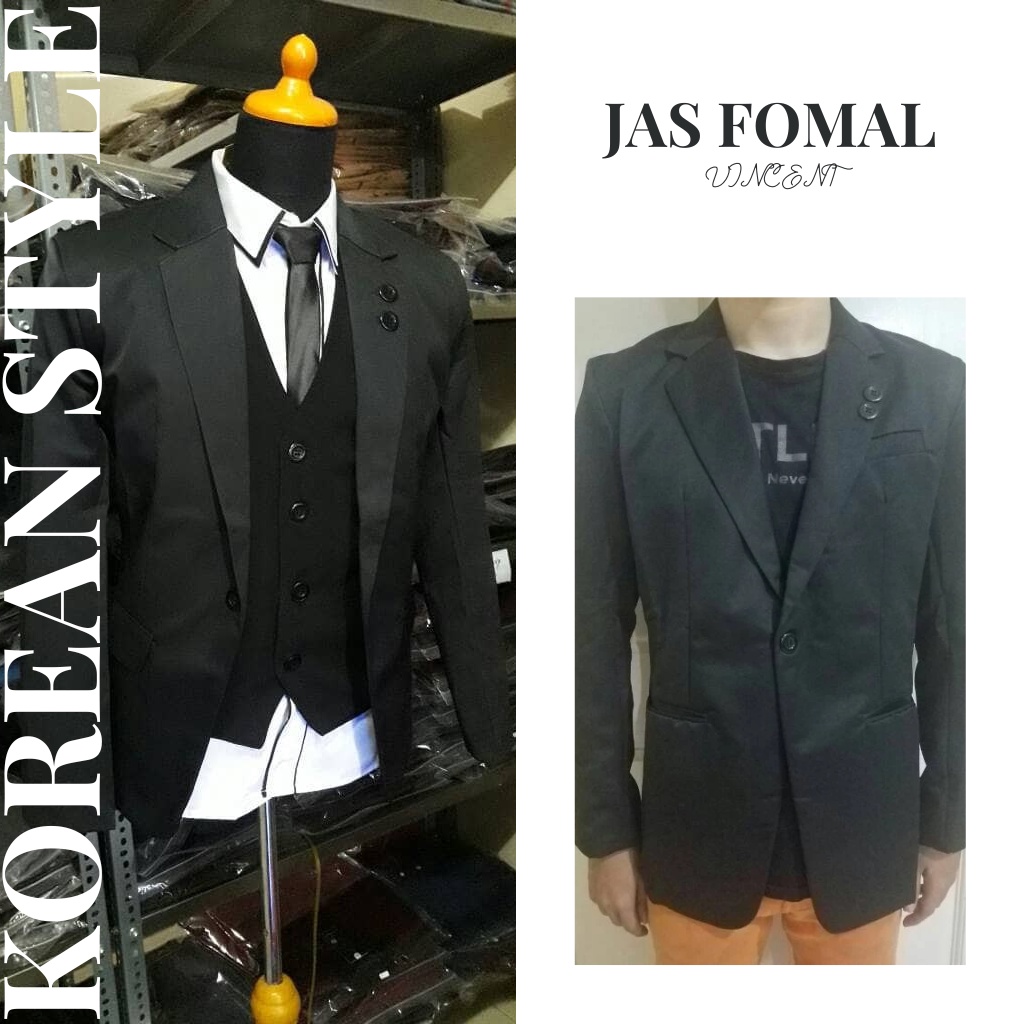 Jas Pria Modern Slim Fit Hitam Blazer Formal Korea Wedding Wisuda