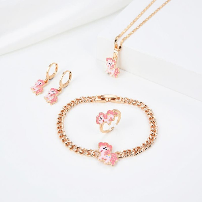 SET 4IN1 Gelang Kalung Cincin Anting Anting Unicorn Cewek Pony Anak