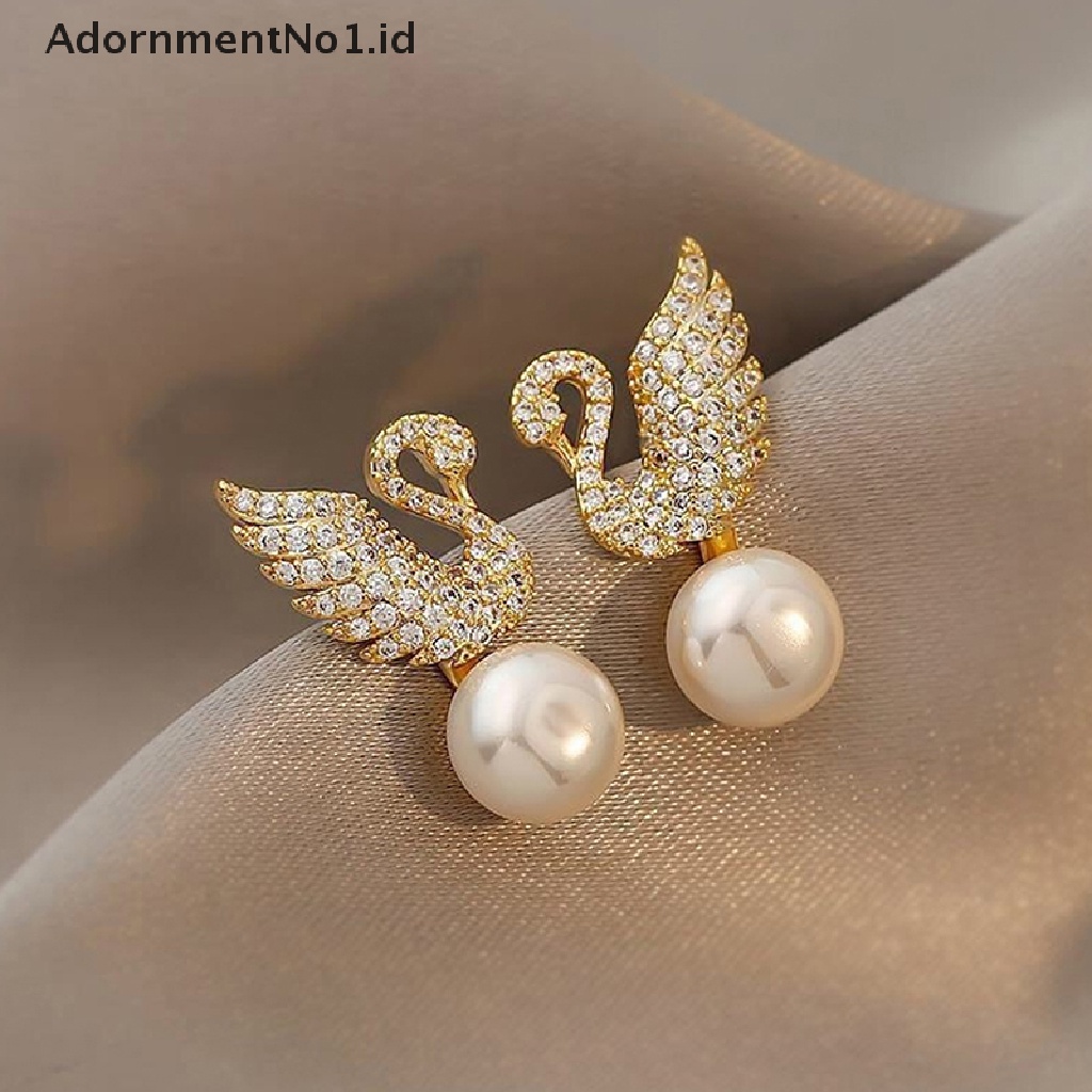 [AdornmentNo1] 1pasang Mutiara Imitasi Swan Berlian Imitasi Ear Studs Perhiasan Wanita Anting Fashion Aksesoris Pesta Hadiah [ID]