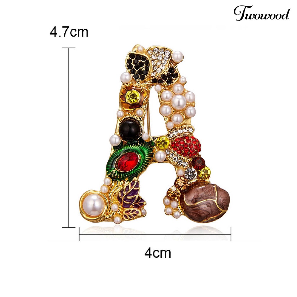 Twowood Enamel Bros Pin Muti-Warna Fashion Bentuk Huruf Wanita Berlian Imitasi Mutiara Imitasi Brooch Pin Untuk Pesta