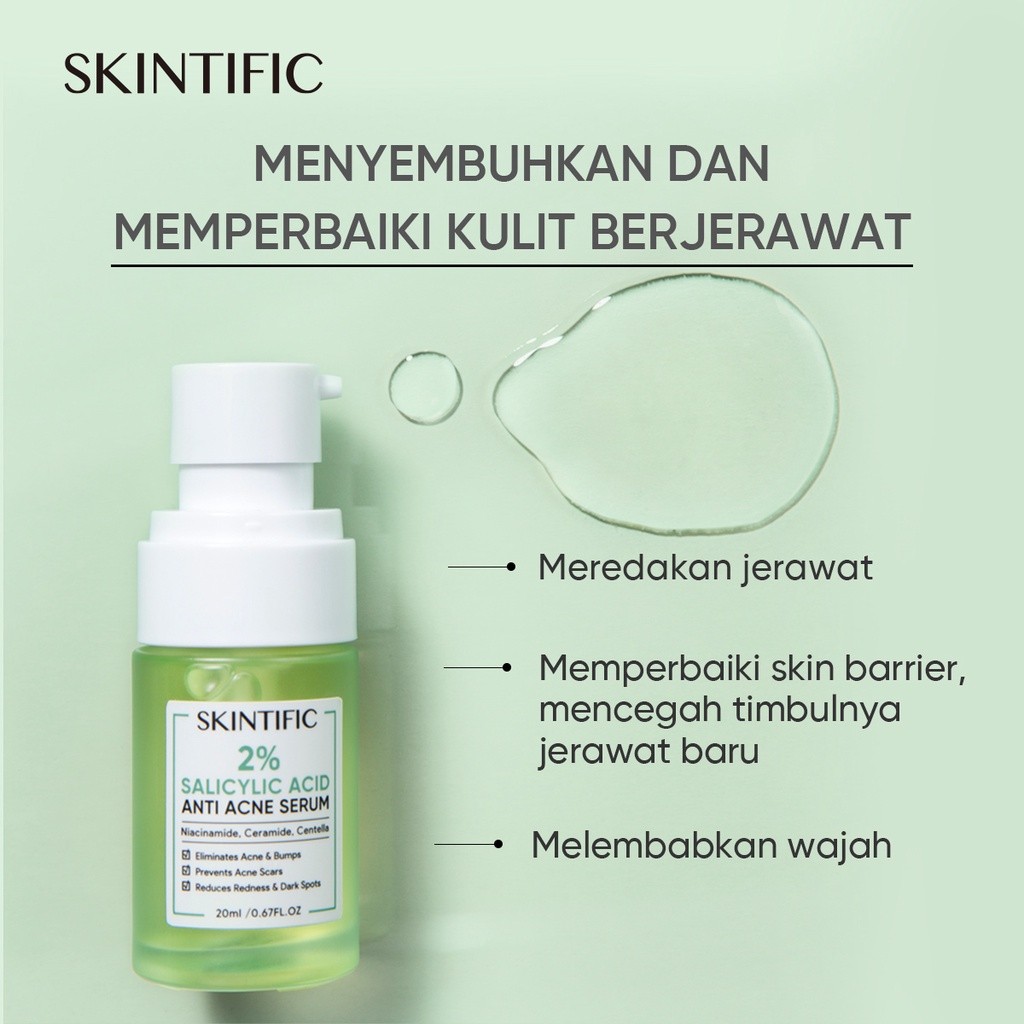 BIG SIZE SKINTIFIC 2% Salicylic Acid Anti Acne Serum 50ml Serum Jerawat Melembabkan wajah Facial Serum