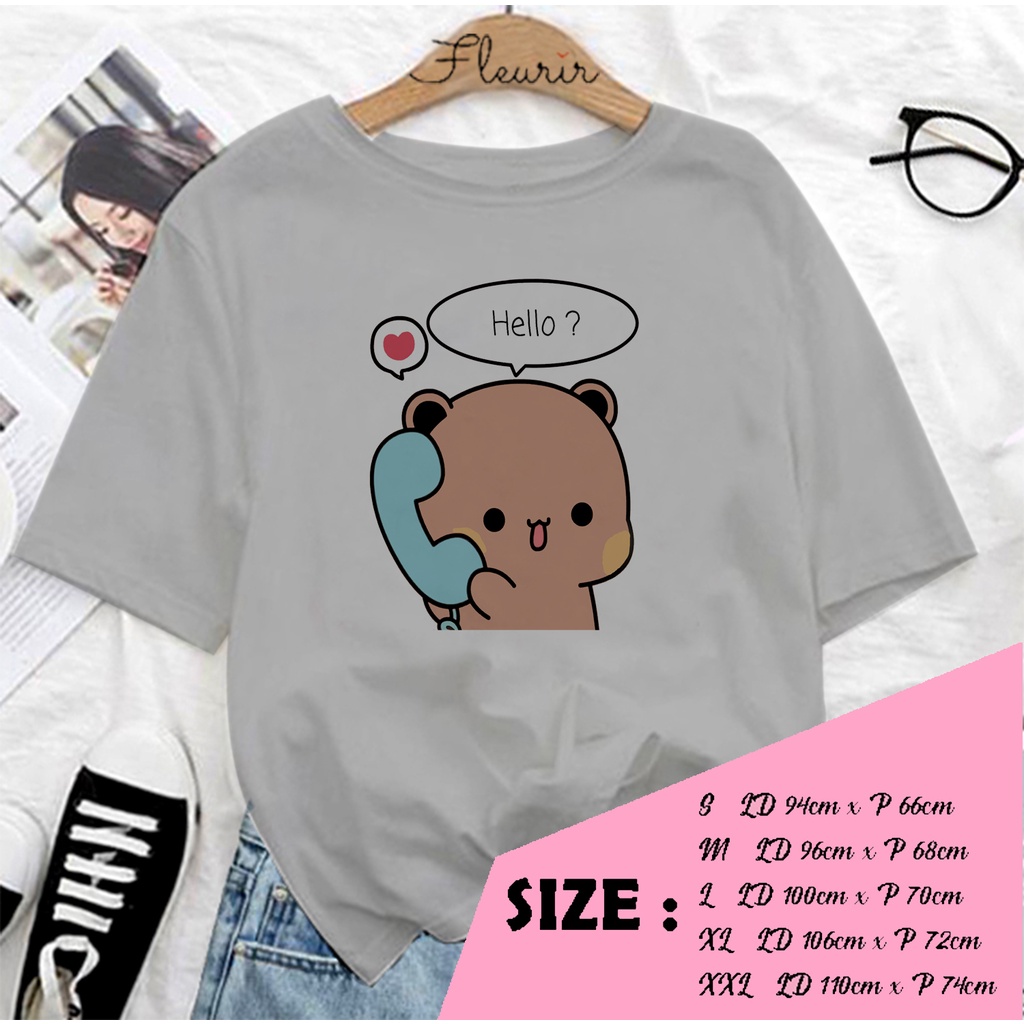 FLEURIR - COD KAOS WANITA PEACH HELLO PRIA REMAJA DEWASA UNISEX TSHIRT JUMBO