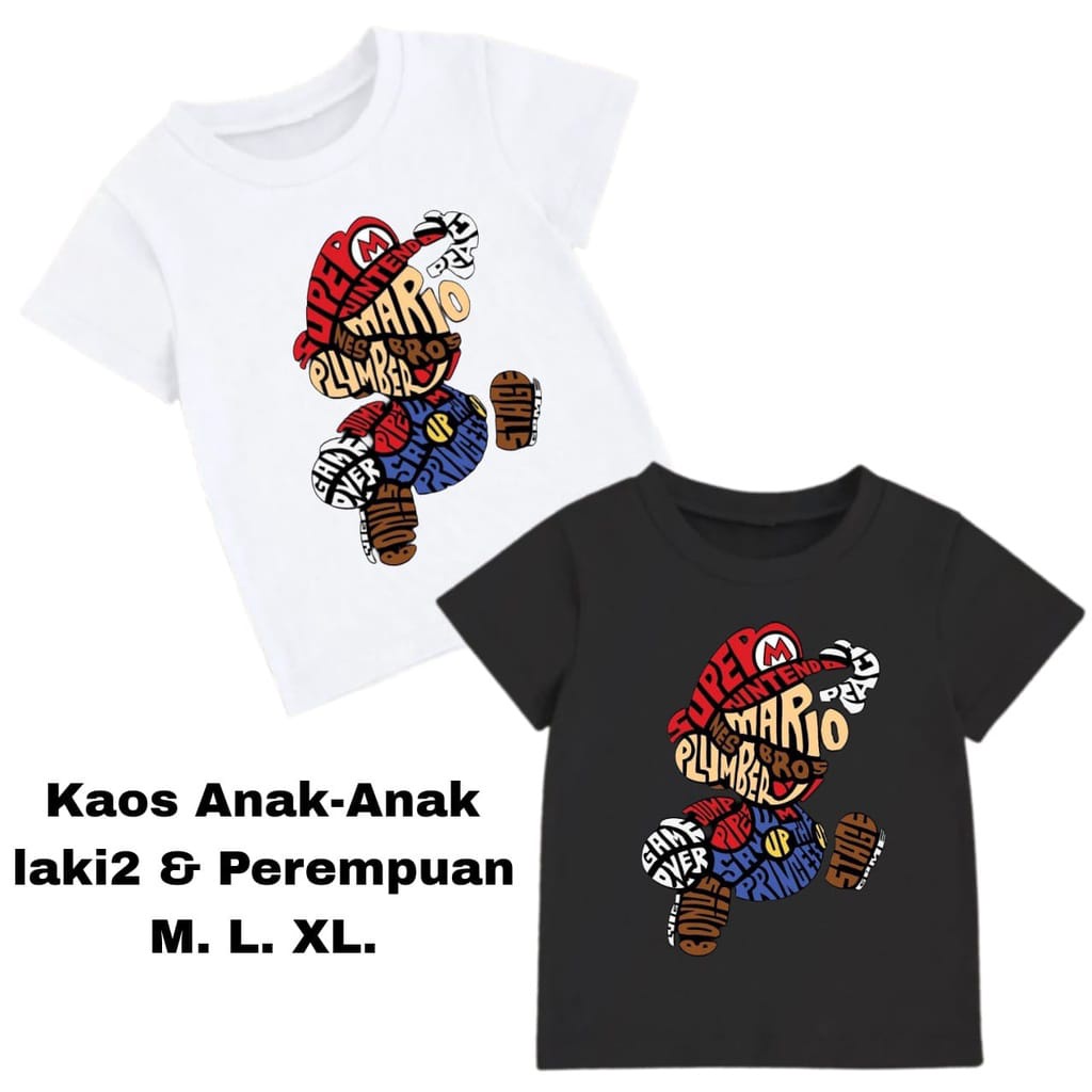 Hzl_outfit Kaos Anak Laki Laki Mario M.L.XL (COD)