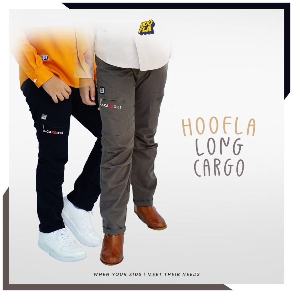 Celana Panjang Long Cargo Anak Laki Laki 1-12 Tahun Hoofla Kids Hitam Abu Navy Bawahan Canvas Premiu