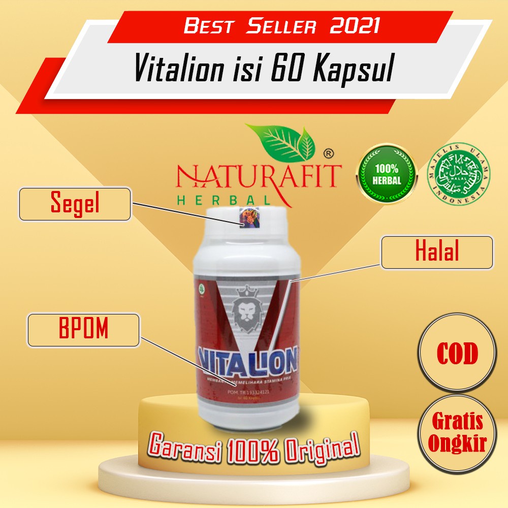 Vitalion Obat Herbal Pria, Penambah Stamina Pria, Penyubur Pria, Pengental Sperma, Program Hamil, Meningkatkan Kualitas Sperma Pria, VItalion isi 60 kapsul original BPOM Halal MUI Naturafit