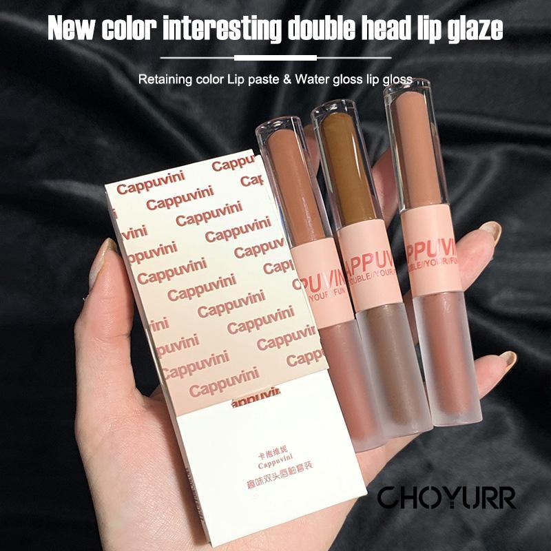 【COD】Cappuvini 2 In1 Mud Lipstik Lip Cream Lip Gloss Dua Ujung Lip Cream Matte &amp; Glossy Lipstik-CH