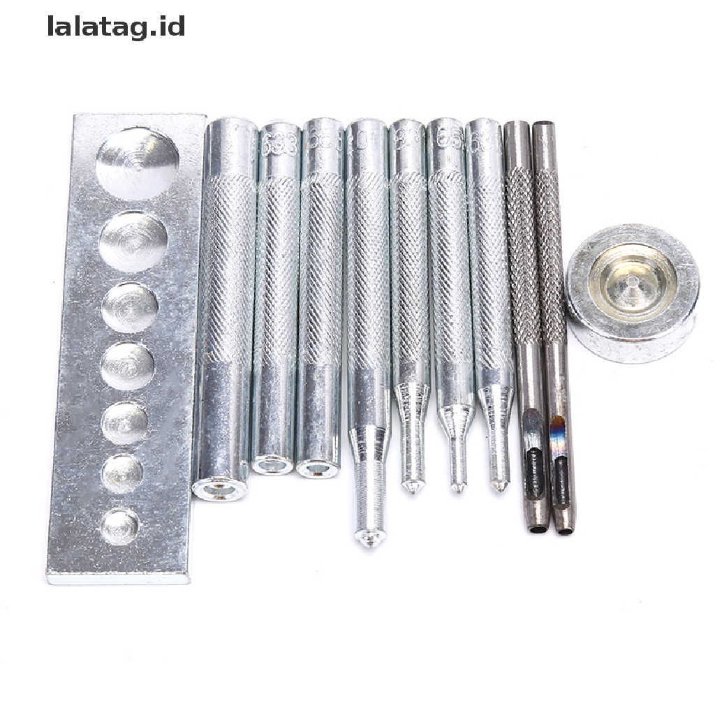 [lalatag] 11pcs/set DIY Kulit Alat Die Punch Hole Snap Rivet Button Setter Base Kit [ID]