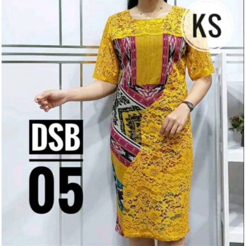 dress etnik warna kuning kombi brokat kuning