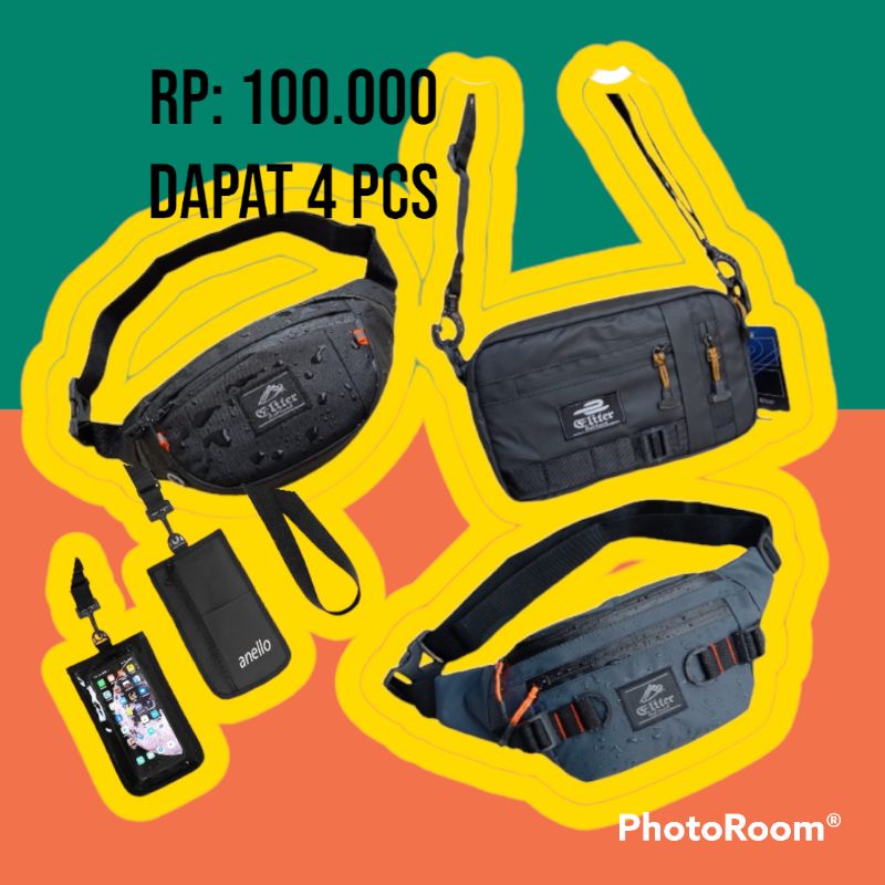 Paket Tas Dapat 4 Pcs Waistbag Anti Air/Slingbag/Tas Handphone