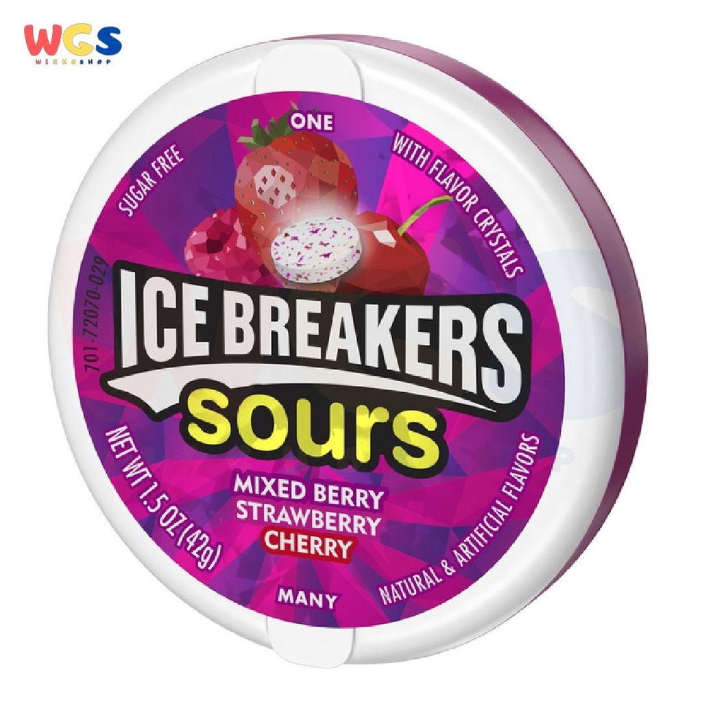 Permen ICE BREAKERS Sours Mints Mixed Berry, Strawberry, Cherry 42g