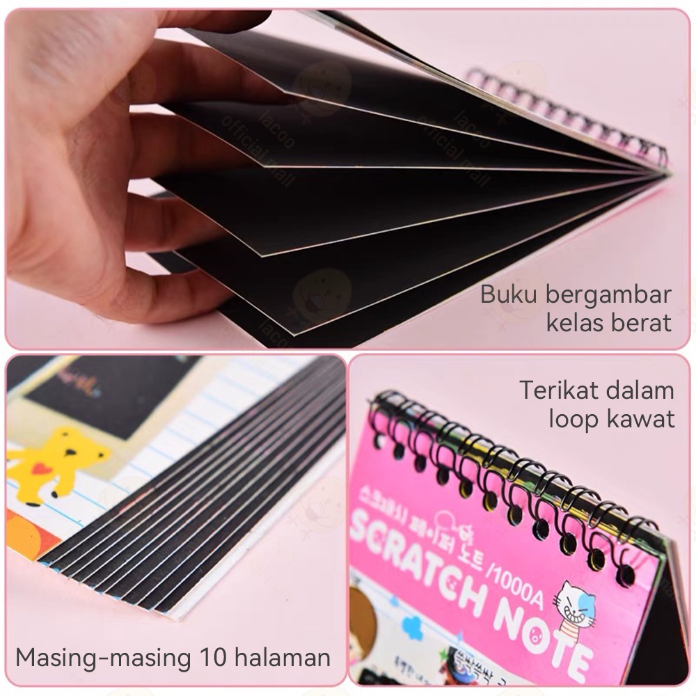 Lacoo Scratch note kecil Rainbow scratch paper note book Buku magic warna Mainan black cardboard edukasi