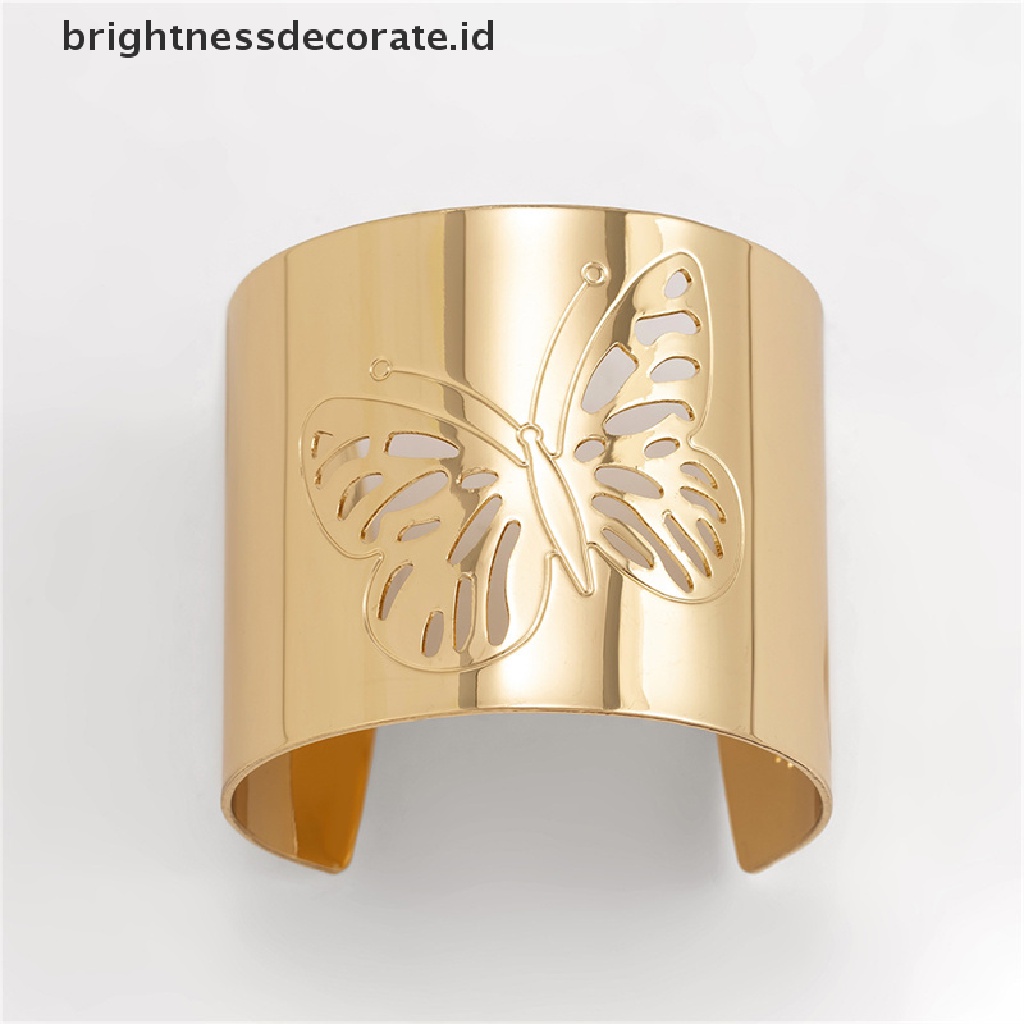 [Birth] Metal Hollow Butterfly Bangles Untuk Wanita Terbuka Adjustable Lebar Manset Gelang Pesta Pernikahan Perhiasan [ID]