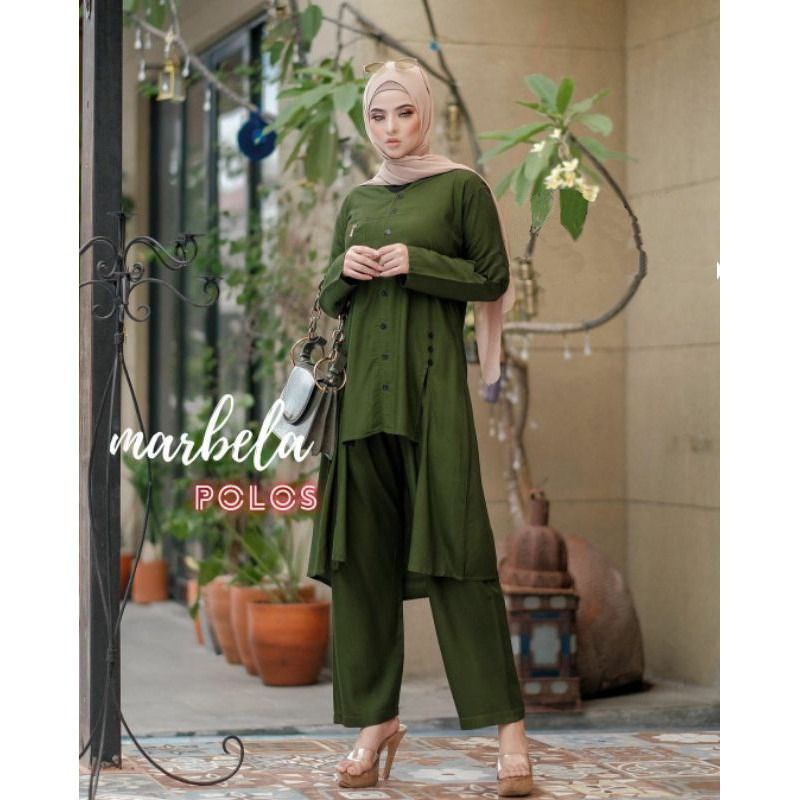Setelan Wanita Kekinian Fashion Muslim Bahan Rayon Polos One Set Celana Panjang