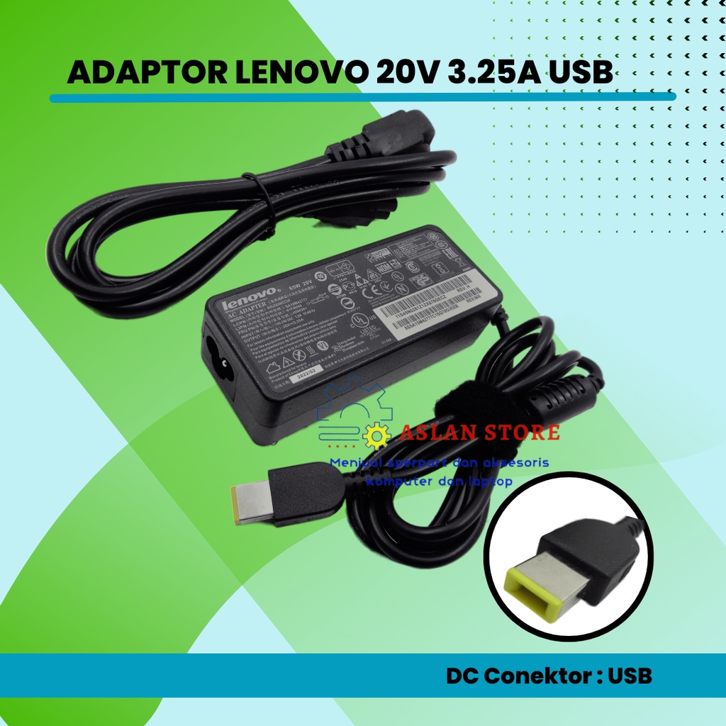 Adaptor charger Lenovo 20V 3.25A USB Z501 Z505 K2450 Lenovo Thinkpad X301S X230S G500 G405 X1 Karbon E431 E531 T440s Yoga 13